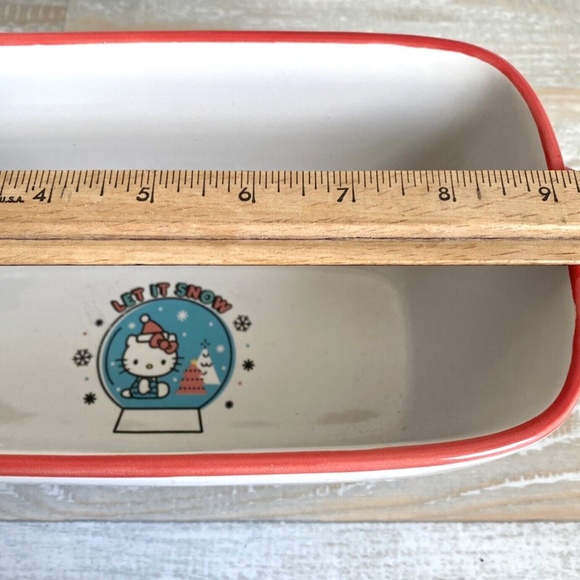 Hello Kitty Christmas Loaf Baking Pan Ceramic 9"x5" Sanrio Let it Snow Ornaments - Picture 7 of 9